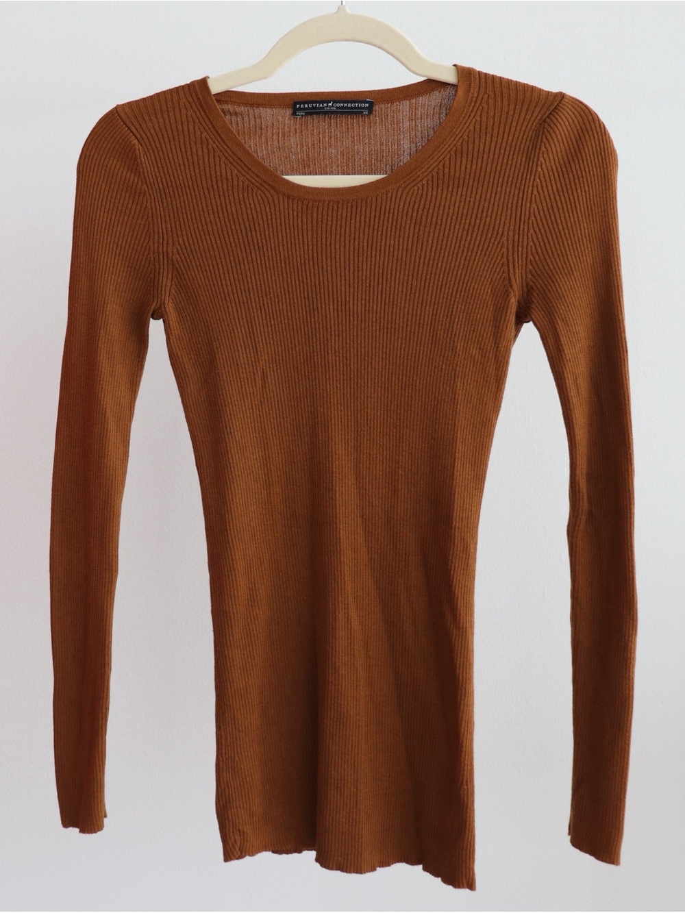 Peruvian Connection - Brown Long Sleeve Ribbed Top - Women’s XS